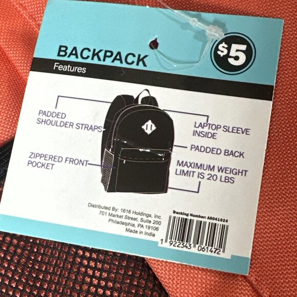 Metropack Basic Backpack Lot Of 2 Orange 16” Mesh Pocket Padded Straps New - Picture 6 of 14